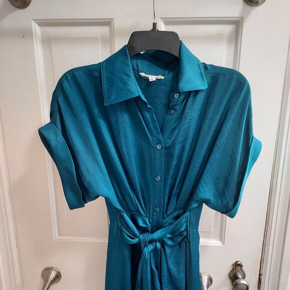 Steve Madden Turquoise Blue Alicia Ruched Tie Front Dress - Picture 3 of 7